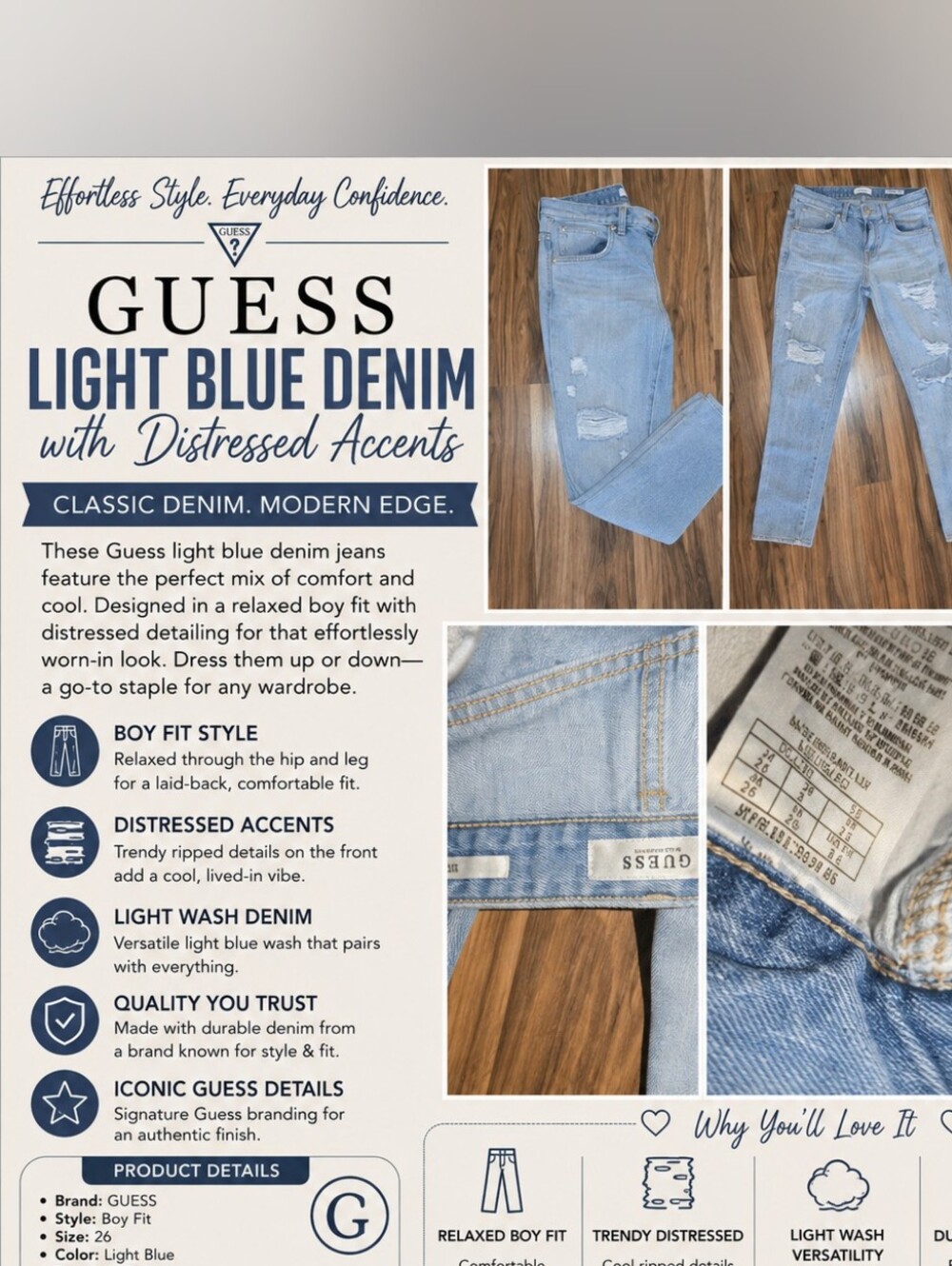 Guess Light Blue Denim with Distressed Accents